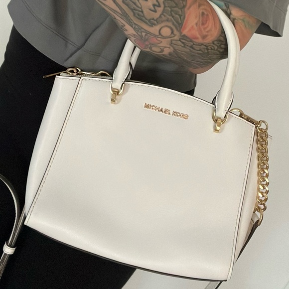 MICHAEL KORS Ellis Small White Leather Satchel Shoulder Bag - Picture 1 of 14
